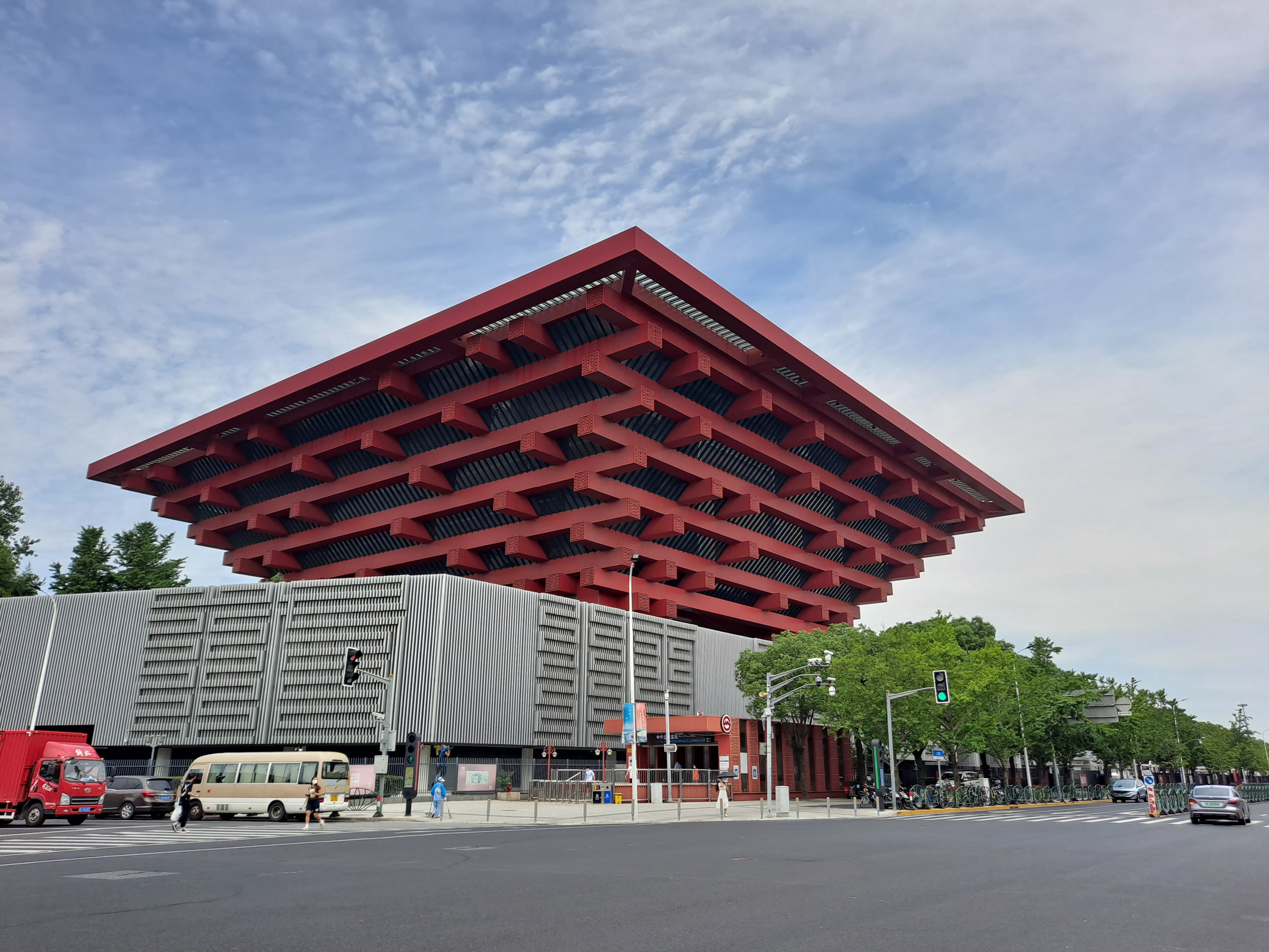 The China Art Museum in Pudong, the former China Pavilion of Expo 2010, seen from the street